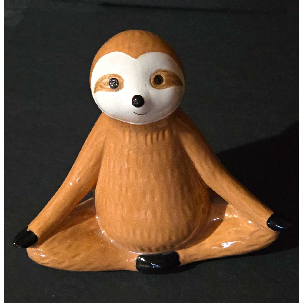 Ceramic Sloth Figurine Sitting with Outstretched Arms Brown Collectible